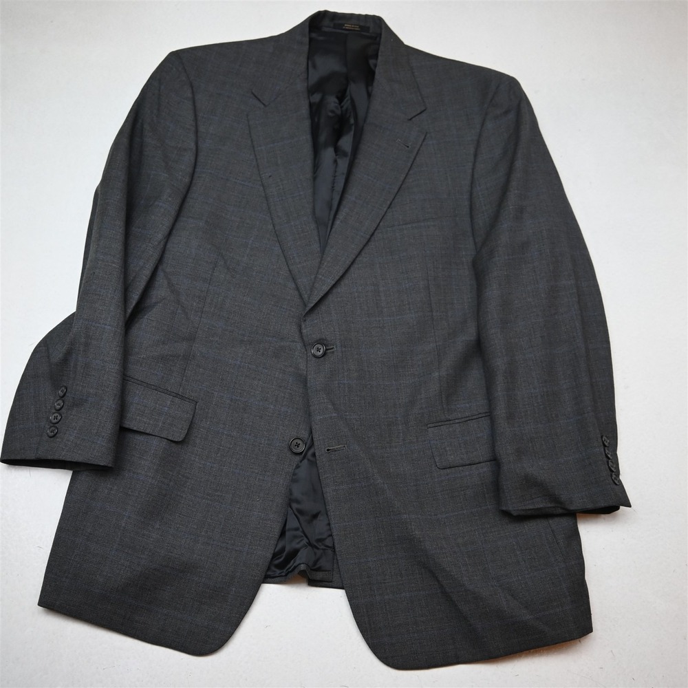 Hart Schaffner Marx 44R Gray Windowpane Wool USA Mens Blazer Jacket Sport Coat
